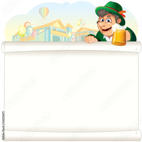 Photo: Bavarian Guy with Beer on Oktoberfest Background Bavarian Guy with Beer on Oktoberfest Background