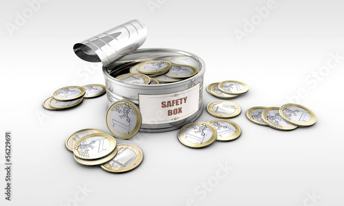 Illustration: tin can with coins inside tin can with coins inside