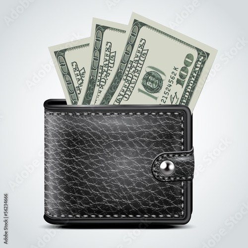 Vector: Black Leather Wallet. Dollar USA . Vector Black Leather Wallet. Dollar USA . Vector