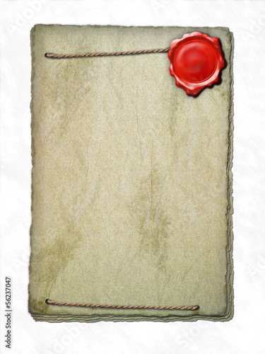 Illustration: Papier Stapel - Wachssiegel - Seil Papier Stapel - Wachssiegel - Seil