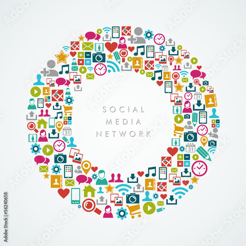 Vector: Social media network icons circle composition EPS10 file. Social media network icons circle composition EPS10 file.