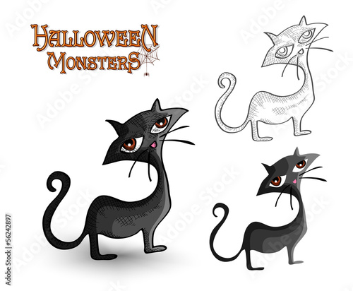 Vector: Halloween monsters spooky back cat illustration EPS10 file Halloween monsters spooky back cat illustration EPS10 file