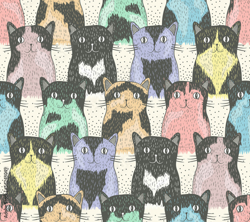 Seamless pattern with cute cats for children