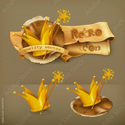 Vector: Magic wand and crown icon Magic wand and crown icon