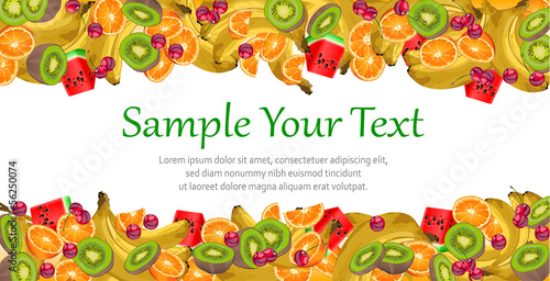 Vector: Fruit background, orange, banana, cherry, kiwi and watermelon, Fruit background, orange, banana, cherry, kiwi and watermelon,