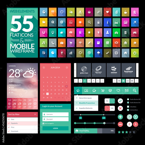Vector: Set of flat design icons, elements, widgets Set of flat design icons, elements, widgets