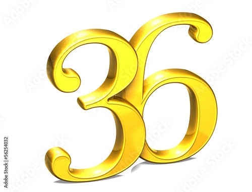 Illustration: 3D Gold Number thirty-six on white background 3D Gold Number thirty-six on white background