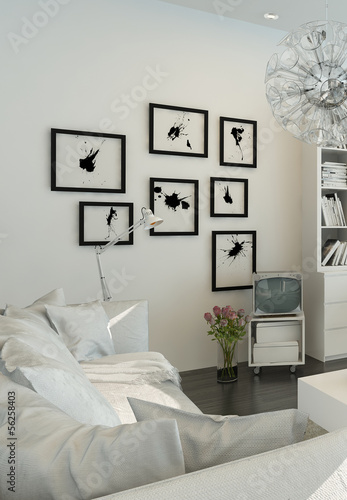 Illustration: Light living room interior with white furniture Light living room interior with white furniture