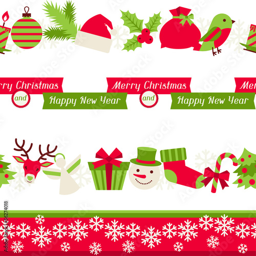 Vector: Merry Christmas seamless borders. Merry Christmas seamless borders.