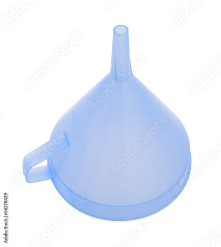 Photo: Blue funnel isolated on a white background. Blue funnel isolated on a white background.