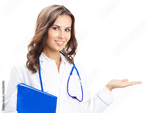 Photo: Doctor showing something, isolated Doctor showing something, isolated