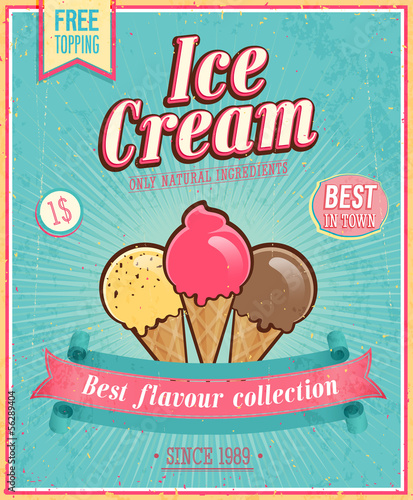 Vector: Vintage Ice Cream Poster. Vector illustration. Vintage Ice Cream Poster. Vector illustration.