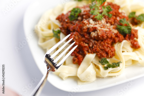 Photo: Spaghetti bolognese and fork Spaghetti bolognese and fork