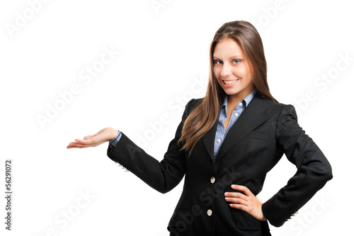 Photo: Business woman showing the copyspace using her hands Business woman showing the copyspace using her hands
