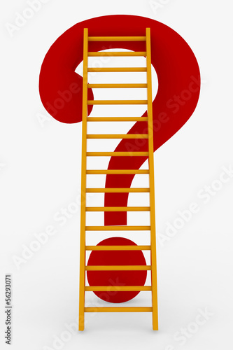Illustration: Ladder and question mark. Concept of way to solving problem Ladder and question mark. Concept of way to solving problem