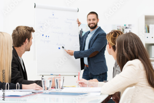 Photo: ein junges team entwickelt ideen am flipchart ein junges team entwickelt ideen am flipchart