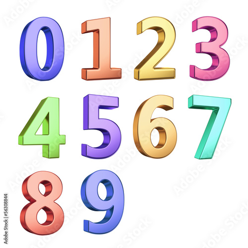 Illustration: 3D digits isolated with clipping path on white 3D digits isolated with clipping path on white