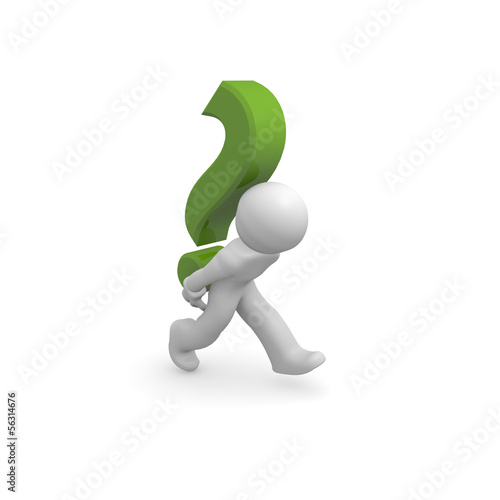 Illustration: 3d man with a green question mark 3d man with a green question mark
