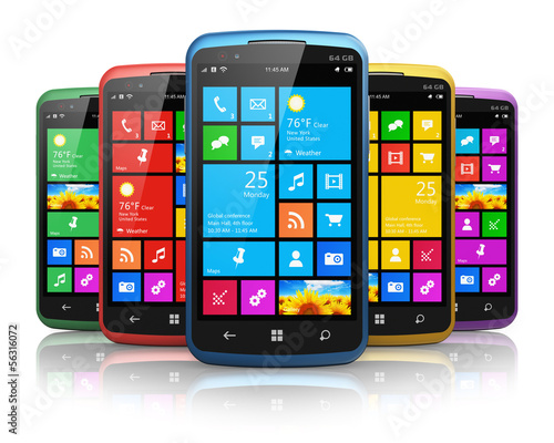 Illustration: Modern smartphones with touchscreen interface Modern smartphones with touchscreen interface