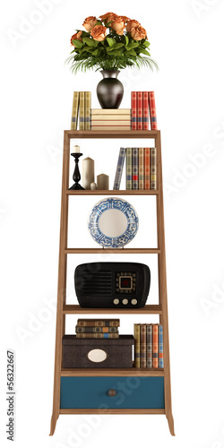 Illustration: Retro bookcase on white Retro bookcase on white