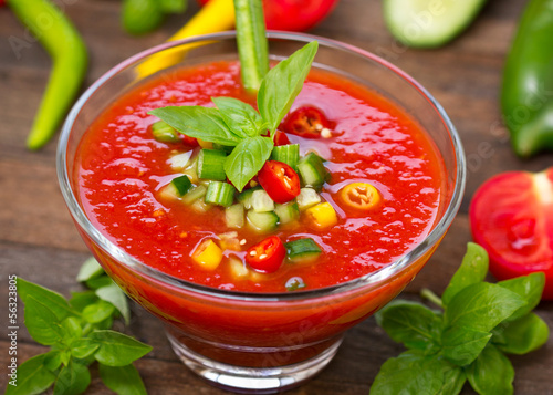 Photo: Fresh gazpacho on the table Fresh gazpacho on the table
