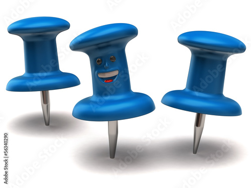 Illustration: Two blue thumbtacks one fun thumbtack Two blue thumbtacks one fun thumbtack
