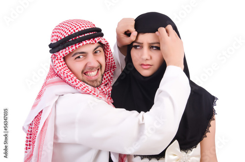 Photo: Arab man with his wife on white Arab man with his wife on white