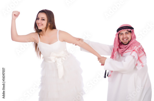 Photo: Arab man with his wife on white Arab man with his wife on white