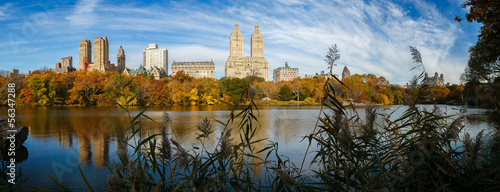 Photo: Panoramic view of Central Park Lake at fall Panoramic view of Central Park Lake at fall
