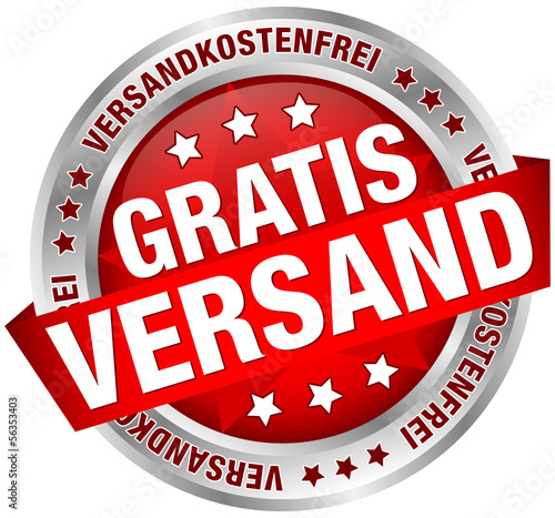 Vector: Button "Gratisversand" versandkostenfrei rot/silber Button "Gratisversand" versandkostenfrei rot/silber