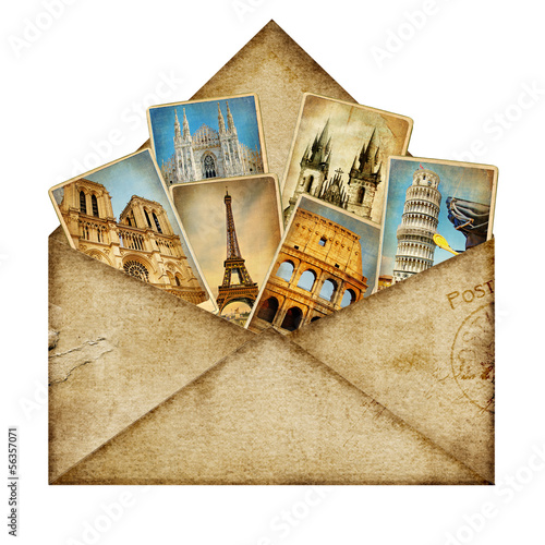 Photo: vintage envelope with travel cards vintage envelope with travel cards