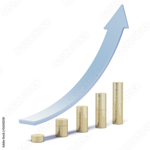 Illustration: Columns of coins with blue arrow Columns of coins with blue arrow