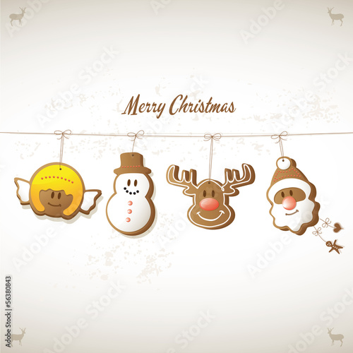 Vector: weihnachtskarte – engel, schneemann, rentier, weihnachtsmann weihnachtskarte – engel, schneemann, rentier, weihnachtsmann