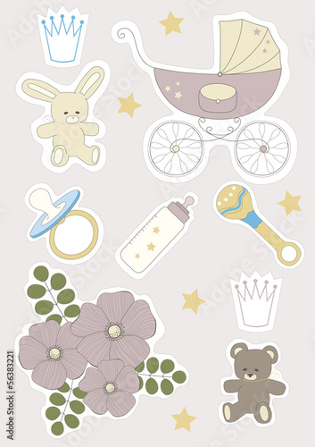 Vector: Set of Baby Objects' Stickers Set of Baby Objects' Stickers