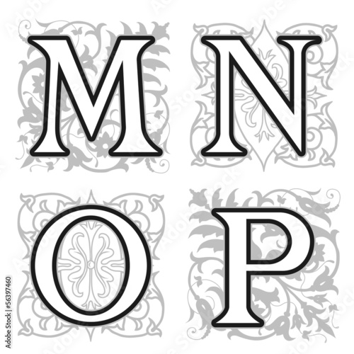 Vector: M, N, O, P alphabet letters with floral elements M, N, O, P alphabet letters with floral elements