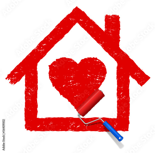 Vector: rotes Haus mit Herz malen rotes Haus mit Herz malen