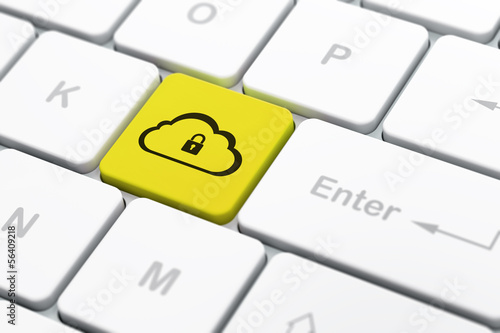 Illustration: Cloud computing concept: Cloud With Padlock on computer keyboard Cloud computing concept: Cloud With Padlock on computer keyboard