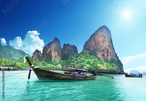 Photo: boats on Railay beach in Krabi Thailand boats on Railay beach in Krabi Thailand