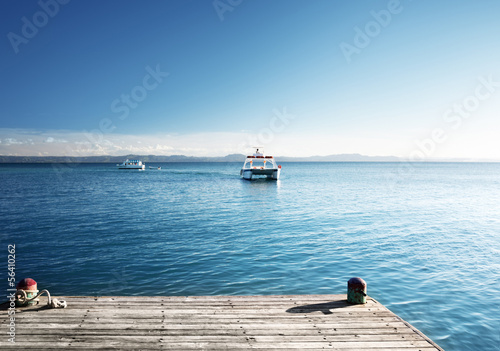 Photo: Caribbean sea and wood pier Caribbean sea and wood pier