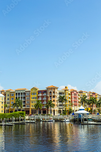 Photo: Colorful Spanish influenced buildings overlooking the water Colorful Spanish influenced buildings overlooking the water