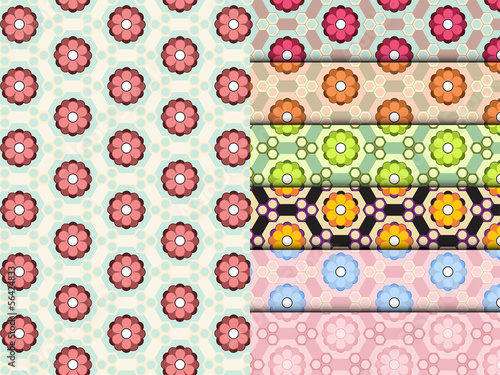 Vector: Seamless Flower Pattern Colorful Set Vector Seamless Flower Pattern Colorful Set Vector