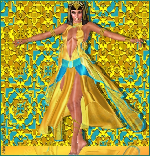 Illustration: Belly dancer on turquoise and yellow background Belly dancer on turquoise and yellow background