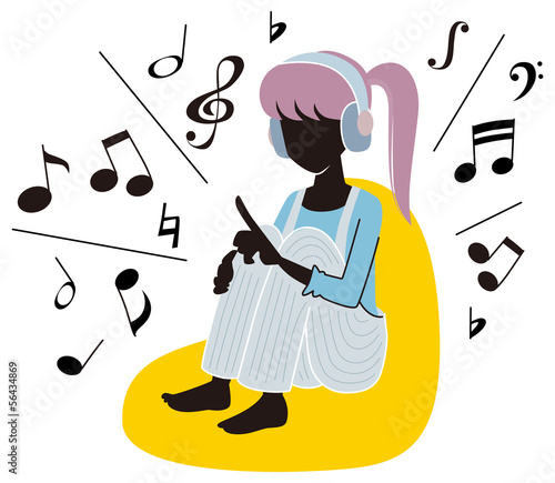 Vector: 音楽を聴く女性 音楽を聴く女性