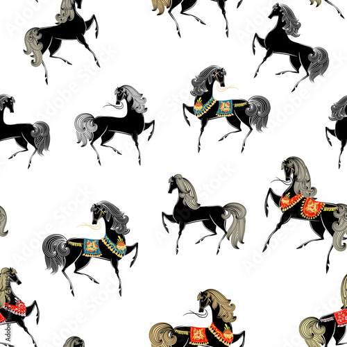 Vector: Seamless retro texture with horses Seamless retro texture with horses