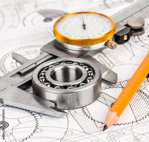 Photo: Ball bearings on technical drawing Ball bearings on technical drawing
