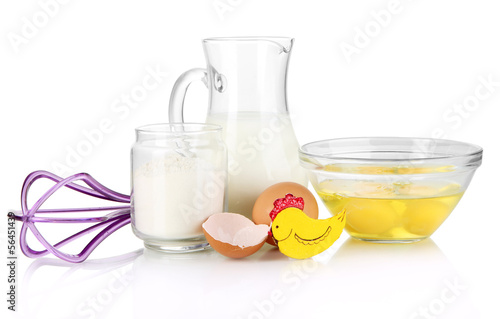 Photo: Ingredients for dough isolated on white Ingredients for dough isolated on white