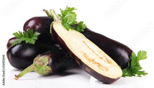 Photo: Fresh eggplants isolated on white Fresh eggplants isolated on white
