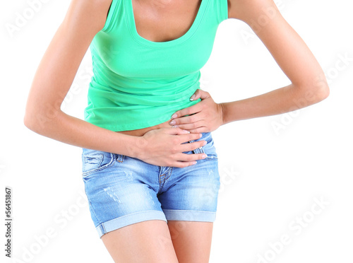 Photo: Abdominal pain on gray background Abdominal pain on gray background