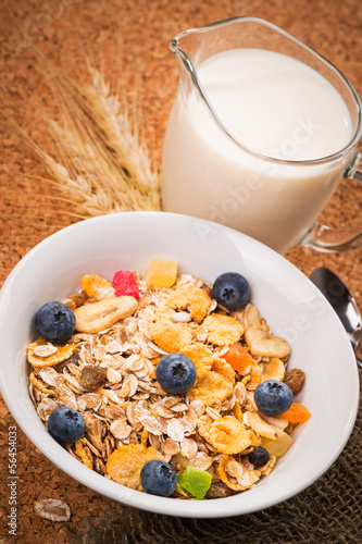 Photo: Muesli with blueberries for breakfast Muesli with blueberries for breakfast