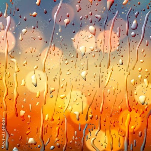 Vector: Autumn background, view through wet glass, vector Eps10. Autumn background, view through wet glass, vector Eps10.